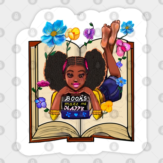 Book lovers Bookish Bookworm Cute Black girl reading for African American girls who love to read books Sticker by Artonmytee